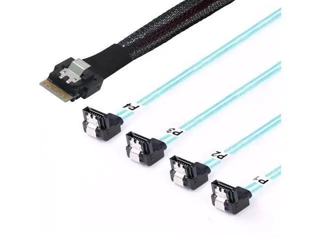 Alt view image 6 of 6 - PCIe Slimline SAS 4.0 38Pin SFF8654 4i to 4×90Degree Female SATA Server Cable, 30AWG HighSpeed Internal Harness, 1m / 39.37in