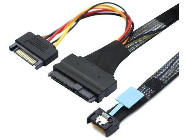 Alt view image 3 of 6 - Gen5 MCIO Slimline SFF8654 4I to SAS SFF8639 U.2 Cable with 15Pin SATA Power, 30Gbps HighSpeed Copper Harness, 0.5M/19.68in