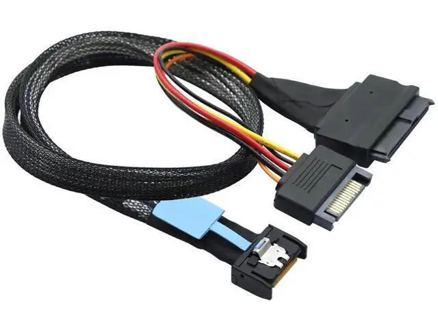 Alt view image 6 of 6 - Gen5 MCIO Slimline SFF8654 4I to SAS SFF8639 U.2 Cable with 15Pin SATA Power, 30Gbps HighSpeed Copper Harness, 0.5M/19.68in
