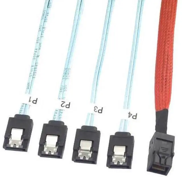 Alt view image 3 of 6 - 1m Mini SAS HD SFF8643 to 4X SATA Cable, 12Gbps HighSpeed Server Connection Wire, Red, 30AWG Copper