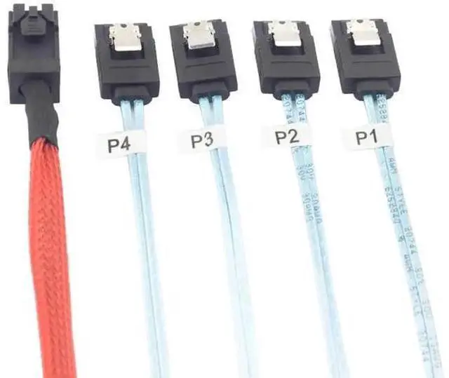 Alt view image 2 of 6 - 1m Mini SAS HD SFF8643 to 4X SATA Cable, 12Gbps HighSpeed Server Connection Wire, Red, 30AWG Copper