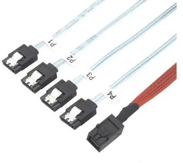 Alt view image 5 of 6 - 1m Mini SAS HD SFF8643 to 4X SATA Cable, 12Gbps HighSpeed Server Connection Wire, Red, 30AWG Copper