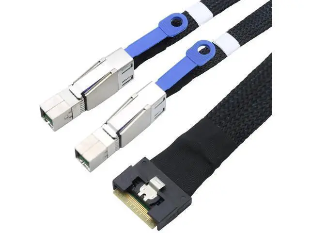 Main image of PCIe Slimline SAS SFF8654 8i to Dual SAS HD SFF8644 Server Cable, FullCover AntiMisplug Design, 32AWG Data Harness, 10Ohm Impedance, 0.5M