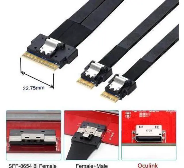 Main image of 40cm SFF8654 8i 74Pin Male to Dual SFF8654 4i 38Pin Male PCIE Ultraport Slimline SAS 4.0 Cable, PCIExpress