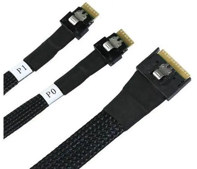 Main image of Slimline SAS SFF8654 8i to Dual SFF8654 4i Server Cable with AntiMisplug Design, 12Gbps HighSpeed 32AWG Data Transfer Cord, 10 Ohm Impedance, 0.5M