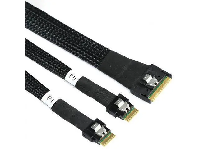 Alt view image 2 of 6 - Slimline SAS SFF8654 8i to Dual SFF8654 4i Server Cable with AntiMisplug Design, 12Gbps HighSpeed 32AWG Data Transfer Cord, 10 Ohm Impedance, 0.5M