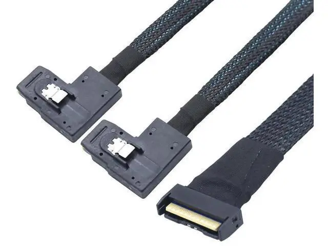Alt view image 3 of 6 - PCIe Gen5 MCIO 8X 8i to Dual Mini SAS SFF8087 Right Angle Server Adapter Cable, 32Gbps HighSpeed 85 Ohm Data Cable for RAID Controller, HDD, SSD, 1M/39.37in