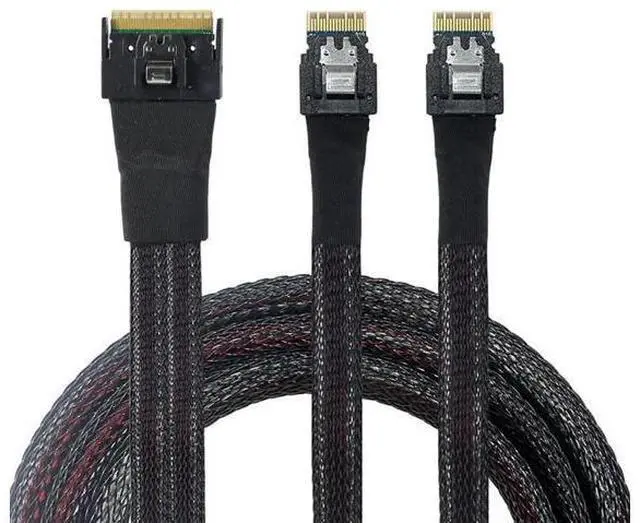 Main image of Slimline SAS SFF8654 8i to Dual SFF8654 4i Server Cable with AntiMisplug Design, 12Gbps HighSpeed 32AWG Data Transfer Cord, 10 Impedance, 0.8M