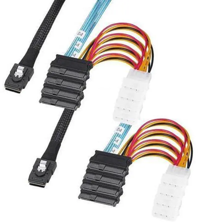 Main image of MiniSAS to SAS Breakout Cable, SFF8087 to 4×SFF8482 with SATA Power Adapter & Extra 4×4Pin Power Cable, 1M/3.3FT, 2Pack