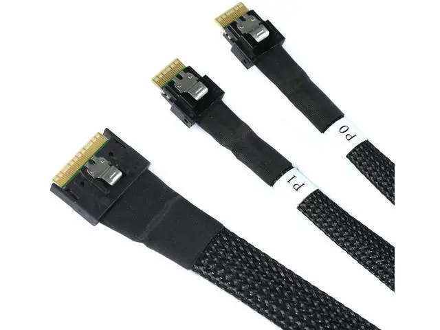 Alt view image 3 of 6 - Slimline SAS SFF8654 8i to Dual SFF8654 4i Server Cable, AntiMisplug Design, 12Gbps HighSpeed 32AWG Data Cord, 10Ohm Impedance, 1M