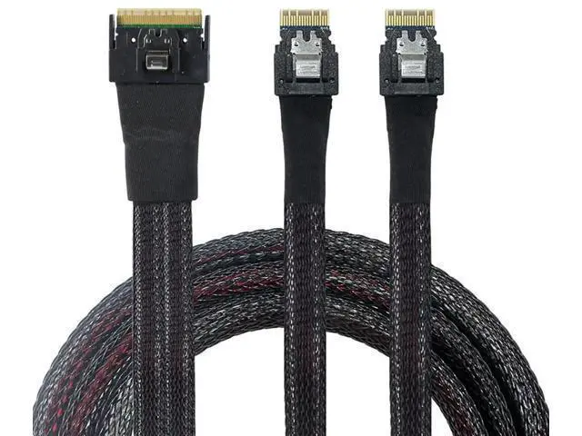 Alt view image 4 of 6 - Slimline SAS SFF8654 8i to Dual SFF8654 4i Server Cable, AntiMisplug Design, 12Gbps HighSpeed 32AWG Data Cord, 10Ohm Impedance, 1M