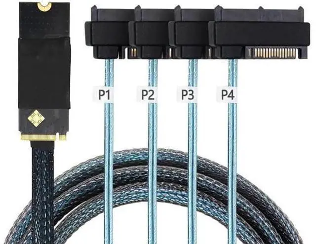 Alt view image 4 of 6 - M.2 SFF8643 to 4×SAS SFF8482 Converter Cable, 12Gbps HighSpeed Server Interconnect, 30AWG Copper Wire, PlugandPlay, 0.5m