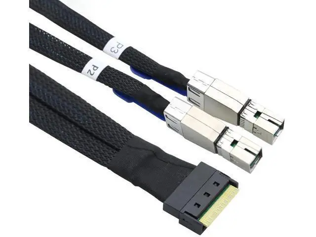 Alt view image 4 of 5 - PCIe Slimline SAS SFF8654 8i to Dual SAS HD SFF8644 Server Cable, FullCover AntiMisplug Design, 32AWG Data Harness, 10Ohm Impedance, 1M