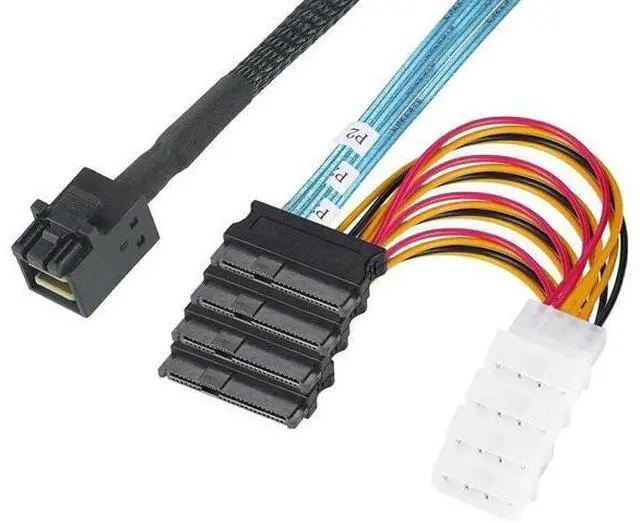 Main image of SFF8643 Internal Mini SAS HD to 4×29Pin SFF8482 Connectors with Power Port, 12Gbps Server Hard Drive Cable, 1M