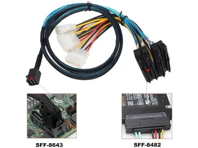 Alt view image 3 of 5 - SFF8643 Internal Mini SAS HD to 4×29Pin SFF8482 Connectors with Power Port, 12Gbps Server Hard Drive Cable, 1M