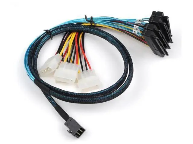 Alt view image 5 of 5 - SFF8643 Internal Mini SAS HD to 4×29Pin SFF8482 Connectors with Power Port, 12Gbps Server Hard Drive Cable, 1M