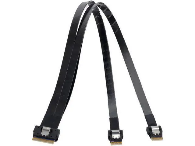 Alt view image 2 of 3 - 40cm SFF8654 8i 74Pin Male to Dual SFF8654 4i 38Pin Male PCIE 4.0 Ultraport Slimline SAS Cable, PCIExpress Breakout Cable