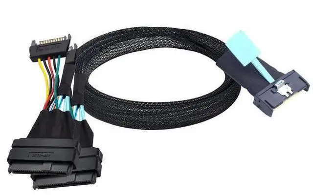 Alt view image 2 of 6 - Slimline SAS MCIO 8i 74Pin to Dual SFF8639 Server Cable with 15Pin Power Supply, 24Gbps HighSpeed Data Cable, 31.49 Inches / 0.8m