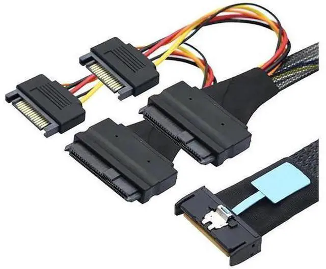 Alt view image 5 of 6 - Slimline SAS MCIO 8i 74Pin to Dual SFF8639 Server Cable with 15Pin Power Supply, 24Gbps HighSpeed Data Cable, 31.49 Inches / 0.8m