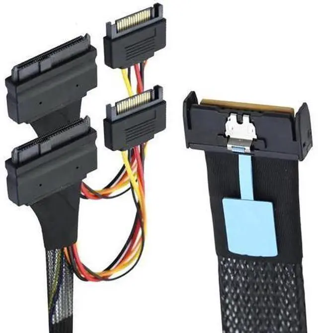 Alt view image 6 of 6 - Slimline SAS MCIO 8i 74Pin to Dual SFF8639 Server Cable with 15Pin Power Supply, 24Gbps HighSpeed Data Cable, 31.49 Inches / 0.8m