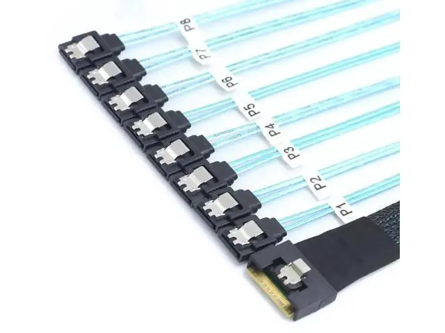 Alt view image 4 of 6 - PCIE Slimline SAS SFF8654 8I to 8×SATA Hard Drive Cable, 32AWG Copper, FullHousing AntiMisplug Design, 24G HighSpeed Server Harness, 1M/39.37in