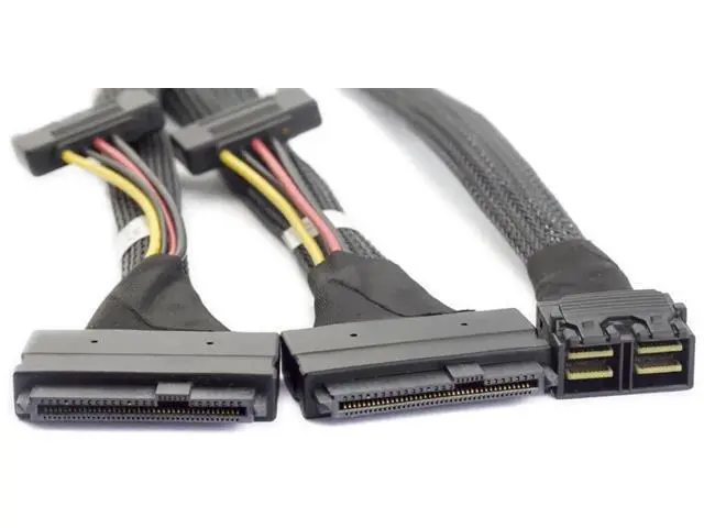 Alt view image 2 of 5 - Mini SAS HD SFF8643 4i to Dual SFF8639 with SATA 15Pin Power Cable, 12Gbps HighSpeed Server Interconnect, 32AWG Copper Wire, 0.5m