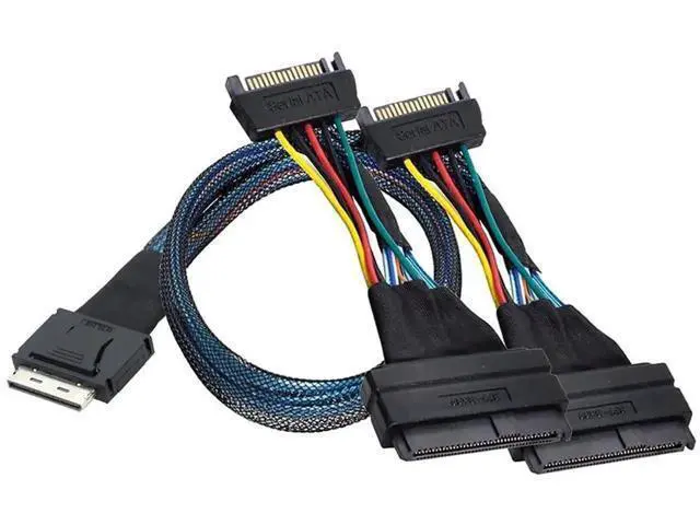Alt view image 2 of 6 - PCIe SFF8611 8X to Dual SFF8639 U.2 Cable with 15Pin SATA Power, 32AWG Copper HighSpeed Harness, 12Gbps Data Transfer, 0.5M/19.68in