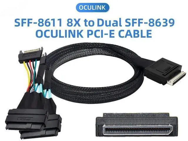 Alt view image 3 of 6 - PCIe SFF8611 8X to Dual SFF8639 U.2 Cable with 15Pin SATA Power, 32AWG Copper HighSpeed Harness, 12Gbps Data Transfer, 0.5M/19.68in
