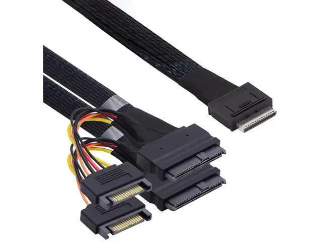 Alt view image 6 of 6 - PCIe SFF8611 8X to Dual SFF8639 U.2 Cable with 15Pin SATA Power, 32AWG Copper HighSpeed Harness, 12Gbps Data Transfer, 0.5M/19.68in