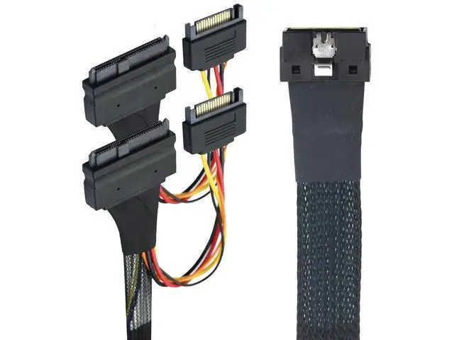 Alt view image 6 of 6 - LP LowProfile SFF8654 8i 74Pin to Dual SFF8639 U.2 + 15Pin Cable, 32AWG HighSpeed Server Interconnect, 0.5M
