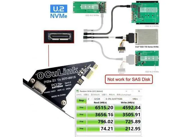 Alt view image 6 of 7 - PCIExpress 4.0 PCIe 1x to Oculink SFF8612 / SFF8611 Host Adapter Card for U.2 SSD & eGPU External Graphics Dock