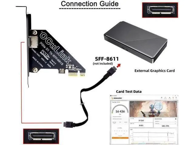 Alt view image 5 of 7 - PCIExpress 4.0 PCIe 1x to Oculink SFF8612 / SFF8611 Host Adapter Card for U.2 SSD & eGPU External Graphics Dock