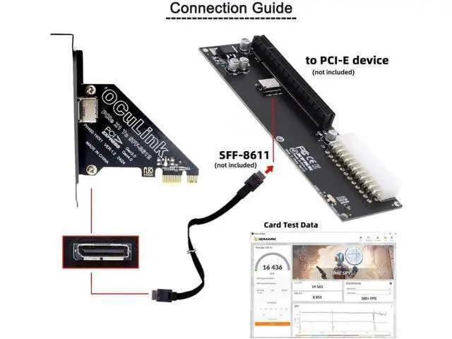Alt view image 7 of 7 - PCIExpress 4.0 PCIe 1x to Oculink SFF8612 / SFF8611 Host Adapter Card for U.2 SSD & eGPU External Graphics Dock