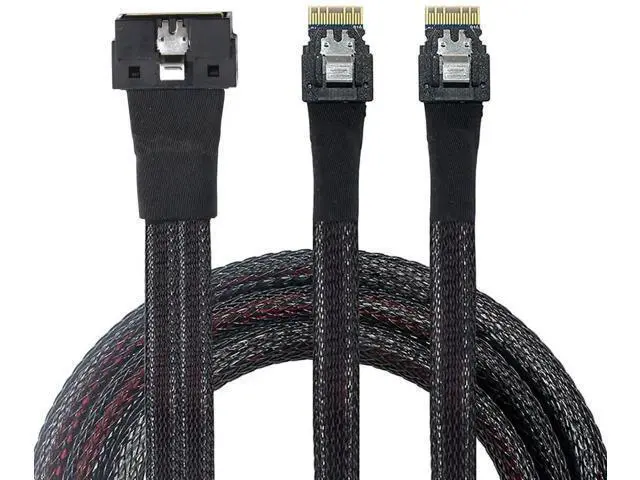Alt view image 4 of 6 - PCIe SlimSAS LP LowProfile SFF8654 8i to Dual SFF8654 4i Cable, 12G HighSpeed Server Interconnect, 0.5M