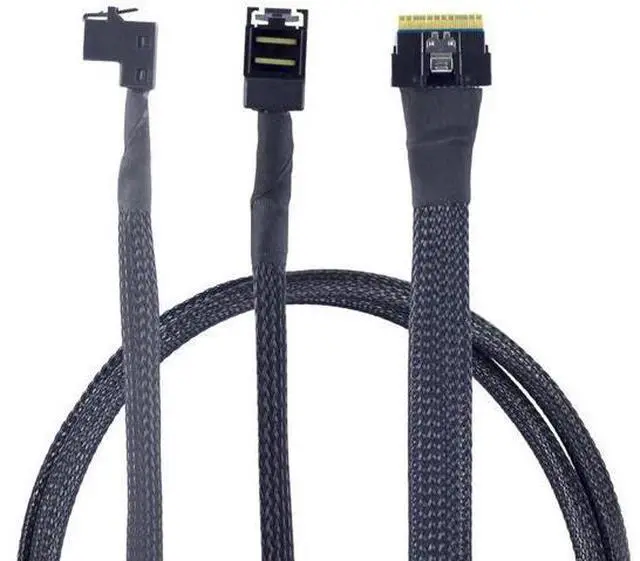Main image of Mini SAS Slimline SFF8654 8i 4.0 to Dual SAS HD SFF8643 UpwardAngle Server Cable, 24Gbps HighSpeed 32AWG Data Cable for RAID Controller, HDD & SSD, 1m/39.37in