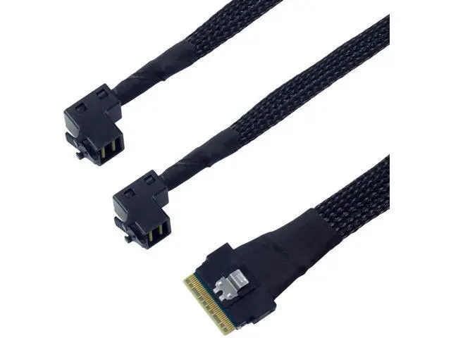 Alt view image 3 of 6 - Mini SAS Slimline SFF8654 8i 4.0 to Dual SAS HD SFF8643 UpwardAngle Server Cable, 24Gbps HighSpeed 32AWG Data Cable for RAID Controller, HDD & SSD, 1m/39.37in