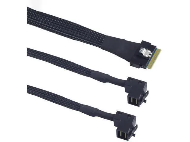 Alt view image 2 of 6 - Mini SAS Slimline SFF8654 8i 4.0 to Dual SAS HD SFF8643 UpwardAngle Server Cable, 24Gbps HighSpeed 32AWG Data Cable for RAID Controller, HDD & SSD, 1m/39.37in