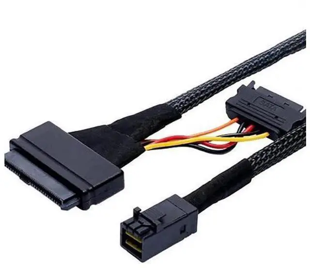 Main image of Mini SAS SFF8643 to U.2 SFF8639 Cable with 15Pin Power Connector, IOCAB40121, 16GT/s PCIe 4Lane HighSpeed Data Cable for Server, Workstation & Storage System, 0.5M/19.68in