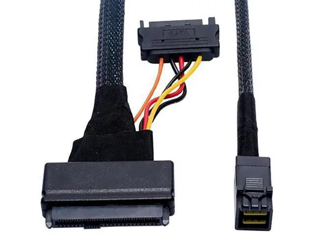 Alt view image 4 of 5 - Mini SAS SFF8643 to U.2 SFF8639 Cable with 15Pin Power Connector, IOCAB40121, 16GT/s PCIe 4Lane HighSpeed Data Cable for Server, Workstation & Storage System, 0.5M/19.68in