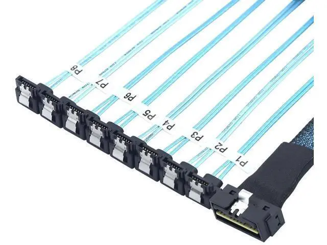 Alt view image 3 of 6 - SlimSAS LP LowProfile SFF8654 8i 74Pin to 8×SATA 7Pin 90Degree Cable, 30AWG Server Internal HighSpeed Connection Harness, 1M