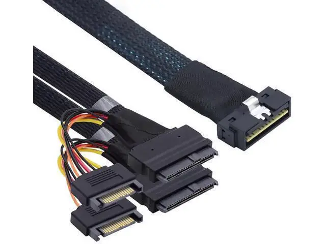 Alt view image 2 of 6 - LP LowProfile SFF8654 8i 74Pin to Dual SFF8639 U.2 + 15Pin Cable, 32AWG HighSpeed Server Interconnect, 0.5M