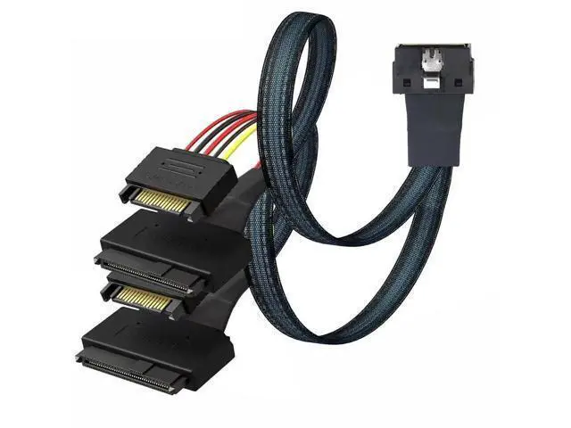 Alt view image 3 of 6 - LP LowProfile SFF8654 8i 74Pin to Dual SFF8639 U.2 + 15Pin Cable, 32AWG HighSpeed Server Interconnect, 0.5M
