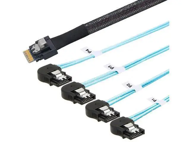 Alt view image 3 of 5 - PCIe Slimline SAS 4.0 SFF8654 38Pin to 4×SATA 7Pin LeftAngle Cable, 30AWG HighSpeed Server Data Transfer Cable for RAID Controller, HDD & SSD, 1M/39.37in