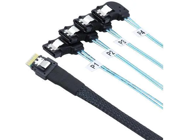 Alt view image 4 of 5 - PCIe Slimline SAS 4.0 SFF8654 38Pin to 4×SATA 7Pin LeftAngle Cable, 30AWG HighSpeed Server Data Transfer Cable for RAID Controller, HDD & SSD, 1M/39.37in