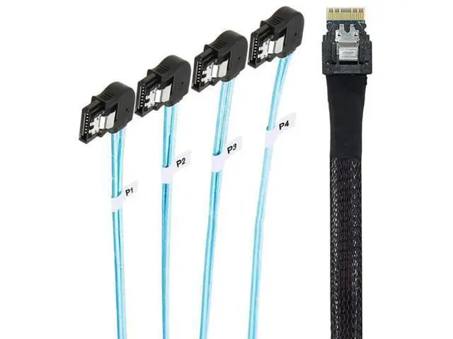 Alt view image 5 of 5 - PCIe Slimline SAS 4.0 SFF8654 38Pin to 4×SATA 7Pin LeftAngle Cable, 30AWG HighSpeed Server Data Transfer Cable for RAID Controller, HDD & SSD, 1M/39.37in