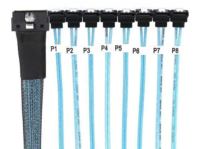 Alt view image 5 of 6 - SlimSAS LP LowProfile SFF8654 8i 74Pin to 8×SATA 7Pin 90Degree Cable, 30AWG Server Internal HighSpeed Connection Harness, 1M