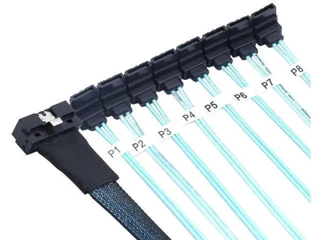 Alt view image 6 of 6 - SlimSAS LP LowProfile SFF8654 8i 74Pin to 8×SATA 7Pin 90Degree Cable, 30AWG Server Internal HighSpeed Connection Harness, 1M