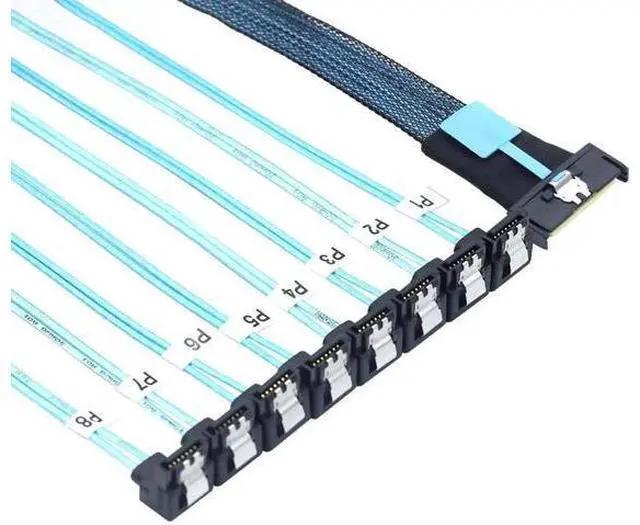 Main image of MCIO PCIe SAS SFF8654 8i 74Pin to 8×SATA 7Pin Female 90Degree Cable, 32AWG HighSpeed Server Hard Drive Adapter, 1M