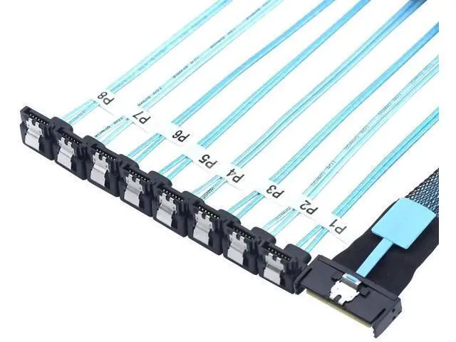 Alt view image 3 of 6 - MCIO PCIe SAS SFF8654 8i 74Pin to 8×SATA 7Pin Female 90Degree Cable, 32AWG HighSpeed Server Hard Drive Adapter, 1M