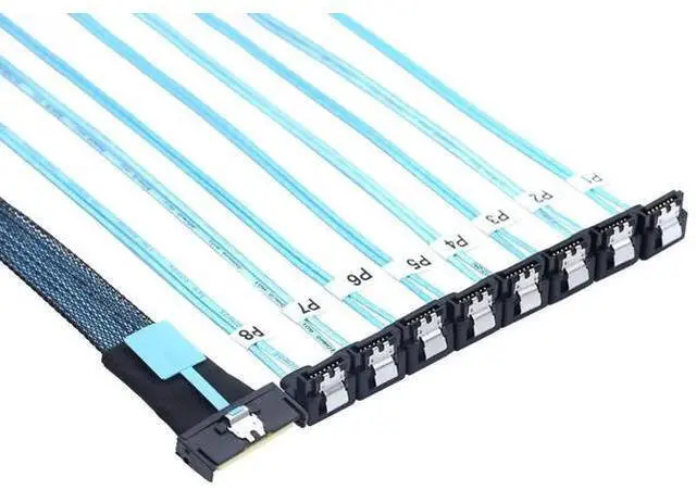 Alt view image 5 of 6 - MCIO PCIe SAS SFF8654 8i 74Pin to 8×SATA 7Pin Female 90Degree Cable, 32AWG HighSpeed Server Hard Drive Adapter, 0.8M